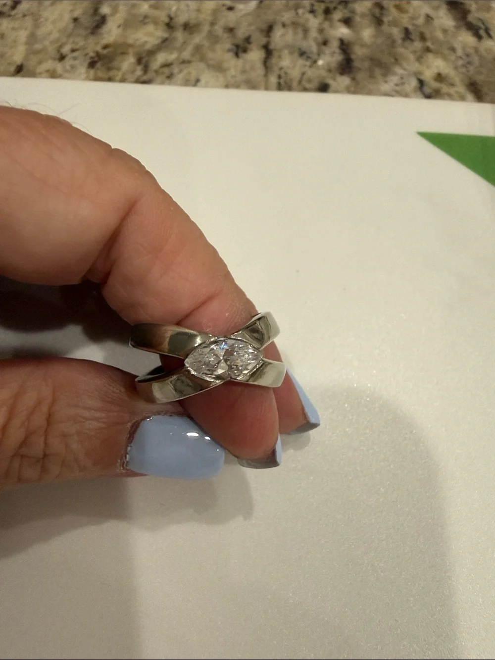 925 Sterling Silver Marquise CZ Crossover Ring - Silver Size 6
